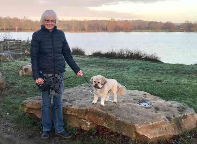 Lyn and Chai enjoying an early morning walk beside a pretty lake, nr Le Mans in C.France.